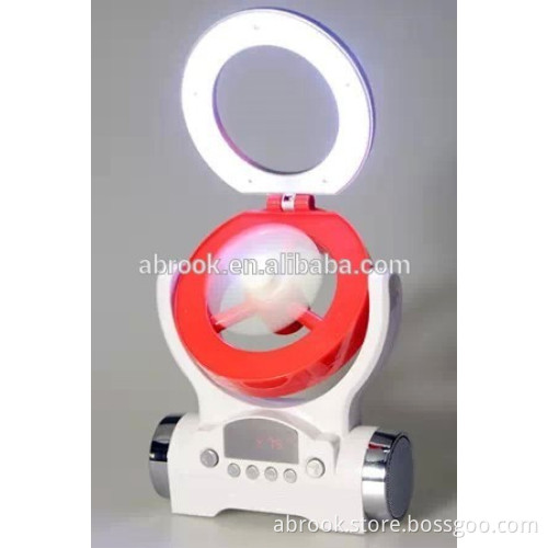 2014 fan+led lamp+speaker 3 in 1 chinese manual portable mini speaker rechargeable